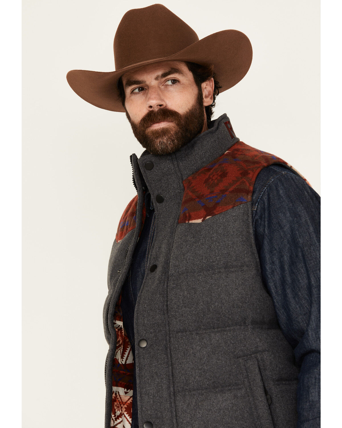 Image #2 - RANK 45® Men's Night Hike Southwestern Print Wool Puffer Vest, Grey, hi-res