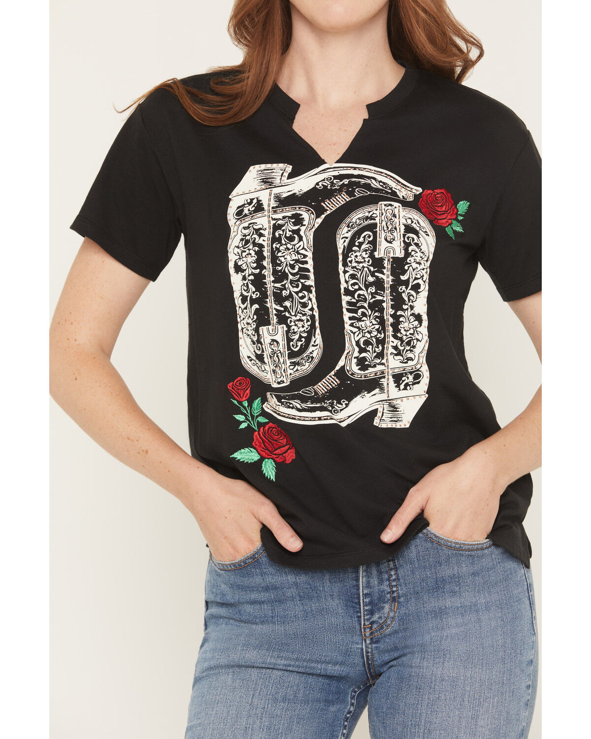 Image #3 - Blended Women's Boot Rose Short Sleeve Graphic Tee, Black, hi-res