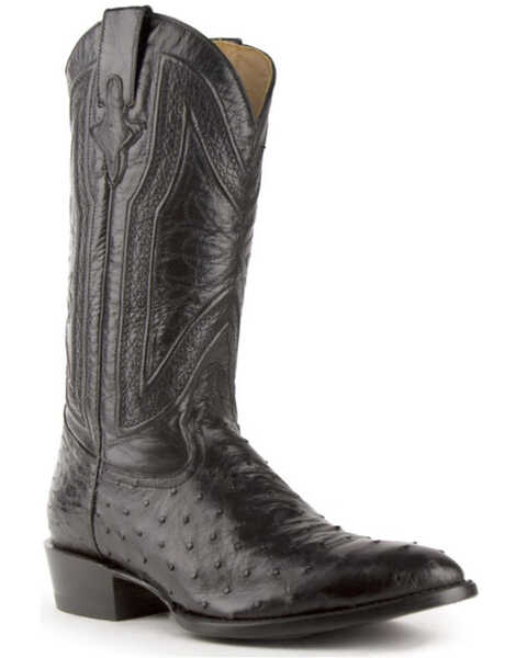 Ferrini Men's Full Quill Ostrich Western Boots - Medium Toe, Black, hi-res