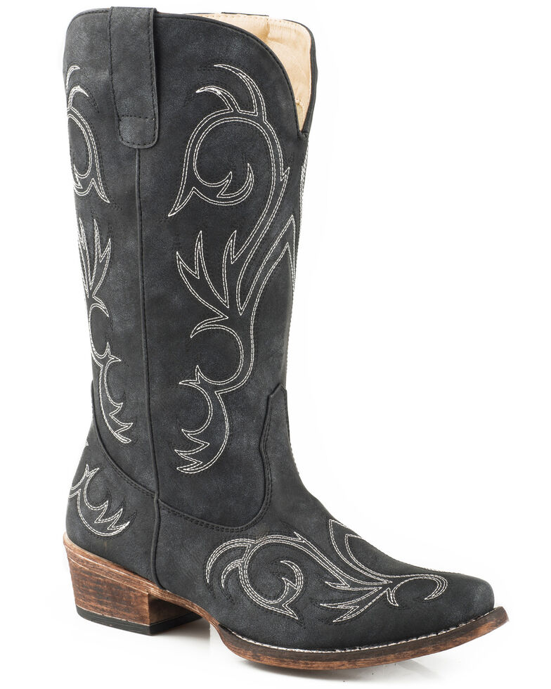 Roper Women's Riley Faux Leather Western Boots - Snip Toe, Black, hi-res