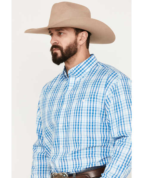 Image #3 - Wrangler Men's Classic Plaid Print Long Sleeve Button-Down Western Shirt, Blue, hi-res