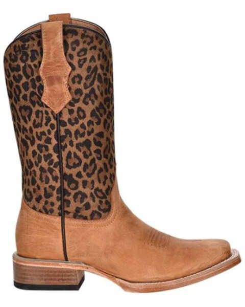 Circle G Girls' Leopard Print Western Boots - Square Toe, Honey, hi-res