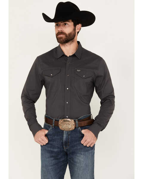 Image #1 - Kimes Ranch Men's Blackout Long Sleeve Snap Western Shirt, Charcoal, hi-res