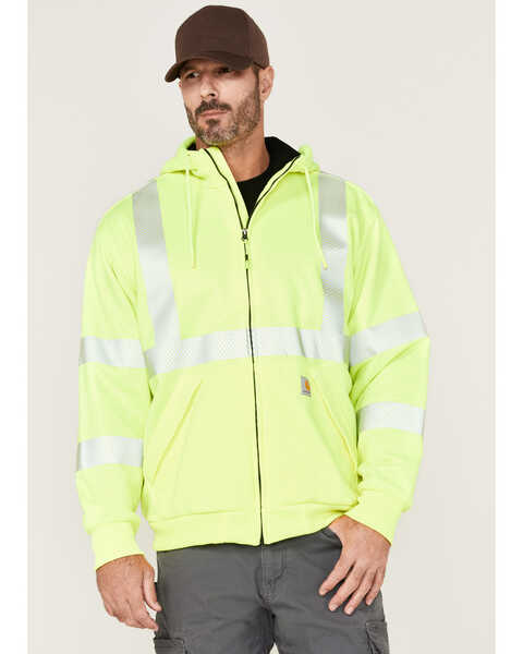Carhartt Men's Hi-Vis Loose Fit Thermal Full-Zip Hooded Work Jacket, Bright Green, hi-res