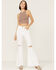 Image #1 - Cello Women's High Rise Distressed Knee Flare Jeans, White, hi-res