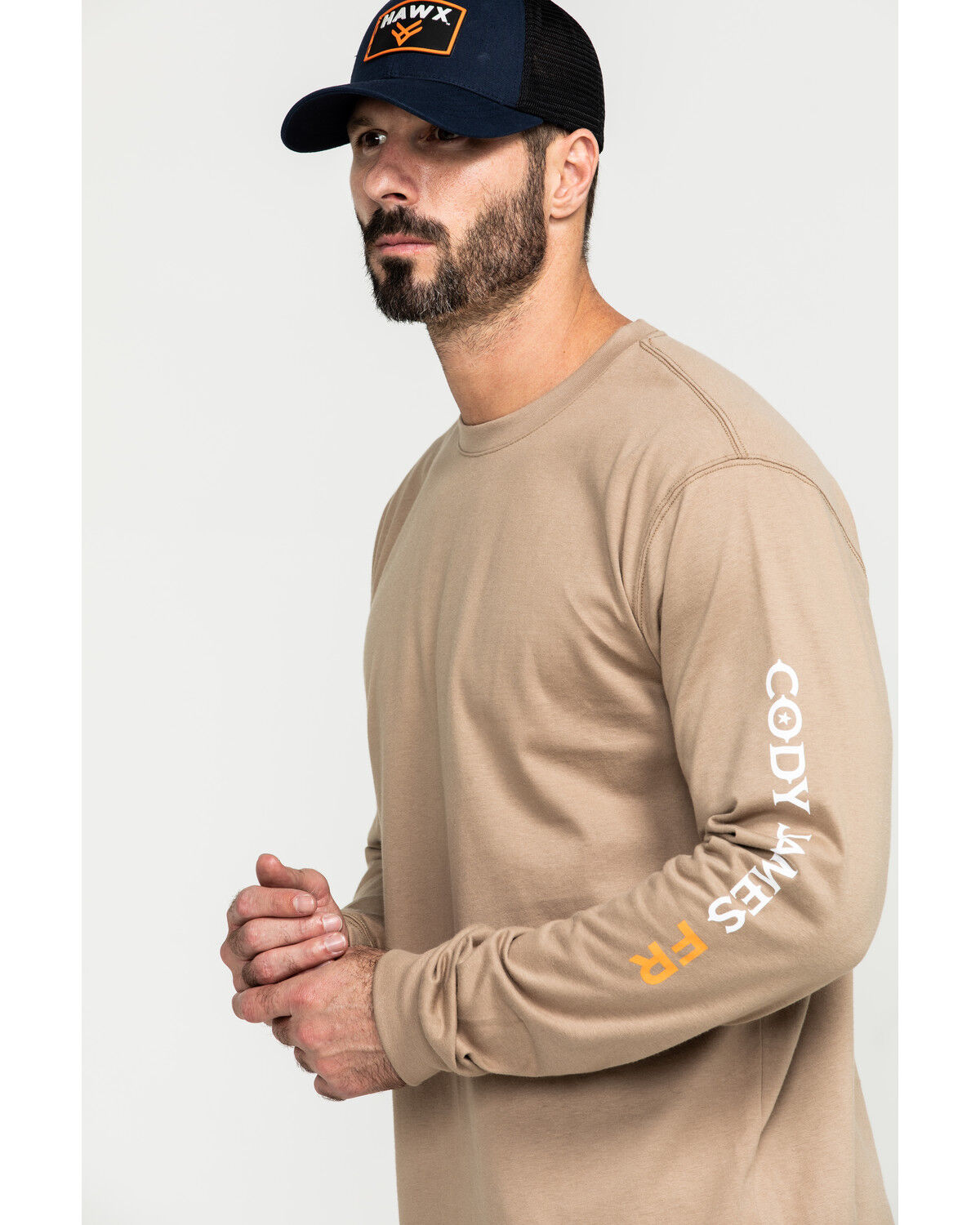 Image #5 - Cody James Men's FR Logo Long Sleeve Stretch Work Shirt, Beige/khaki, hi-res