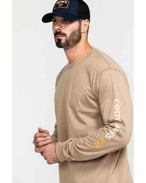 Cody James Men's FR Logo Long Sleeve Stretch Work Shirt , Beige/khaki, hi-res