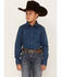 Image #1 - Cody James Boys' Prime Time Geo Print Long Sleeve Western Snap Shirt, Dark Blue, hi-res