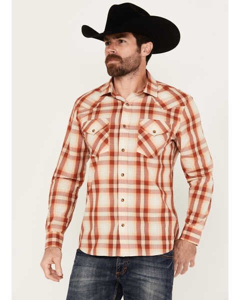 Image #1 - Pendleton Men's Frontier Plaid Print Long Sleeve Snap Western Shirt, Tan, hi-res