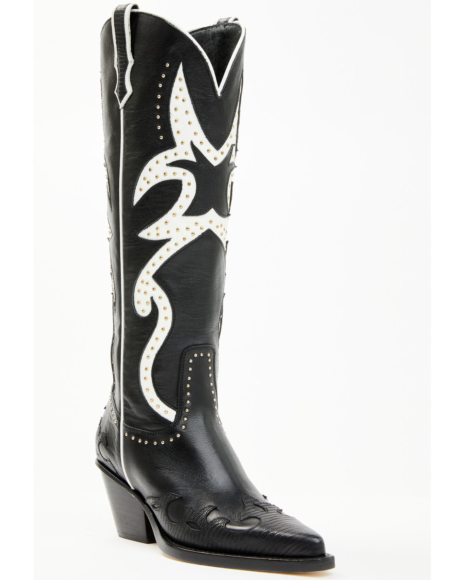 Womens black and white cowboy boots outlet