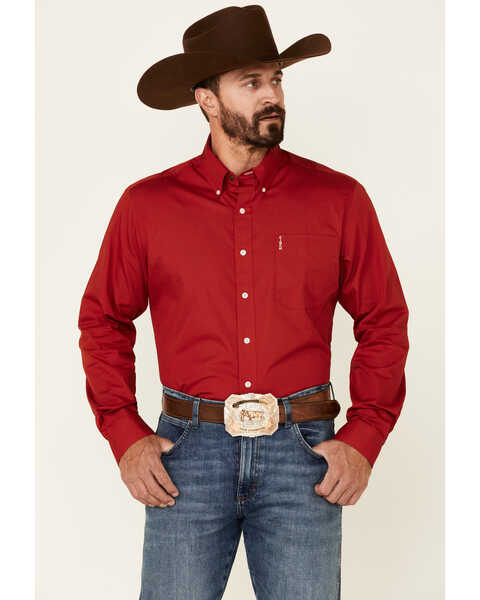 Image #1 - Cinch Men's Modern Fit Solid Red Long Sleeve Button-Down Western Shirt , Red, hi-res