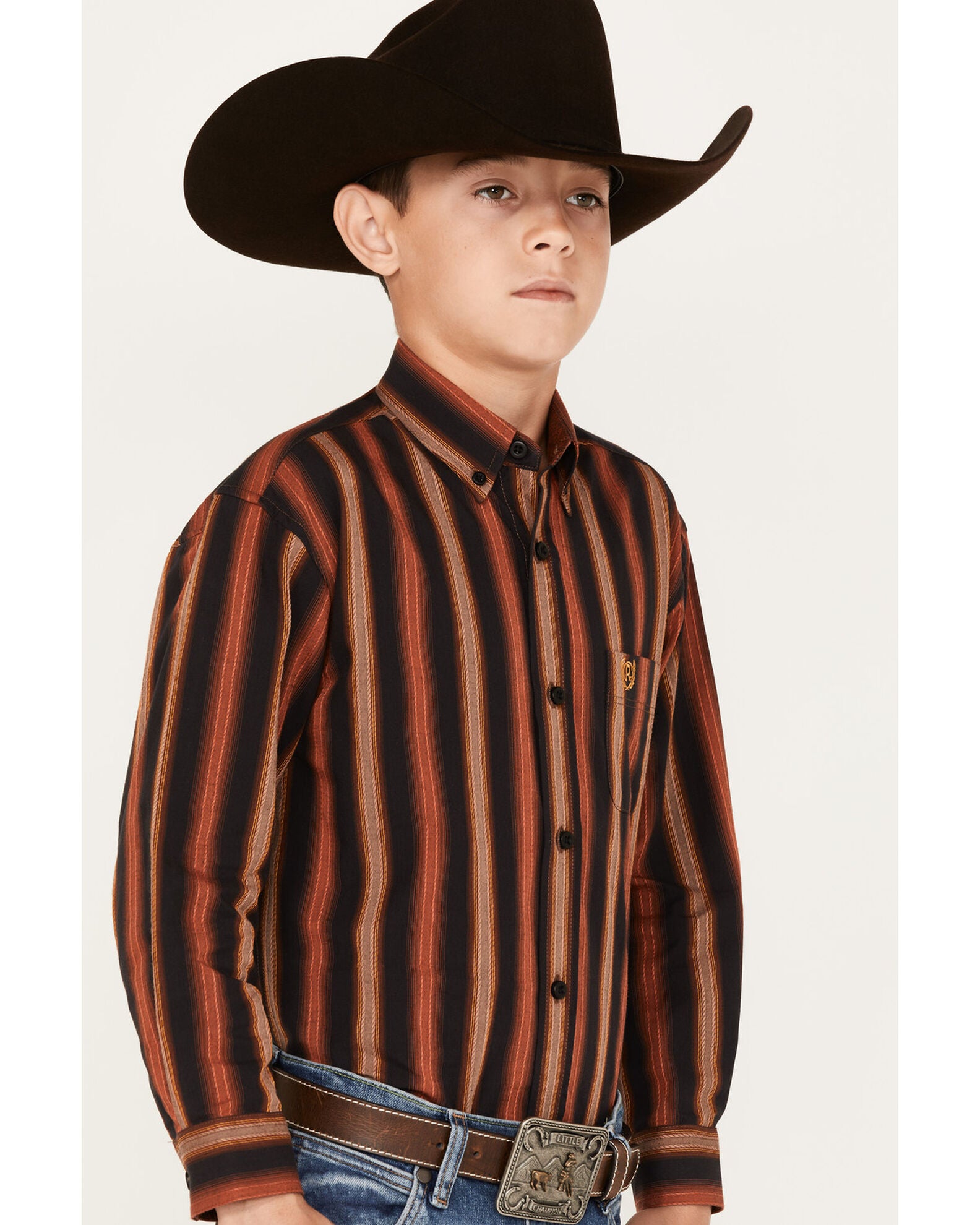 Panhandle Boys' Stripe Print Long Sleeve Button-Down Shirt | Sheplers