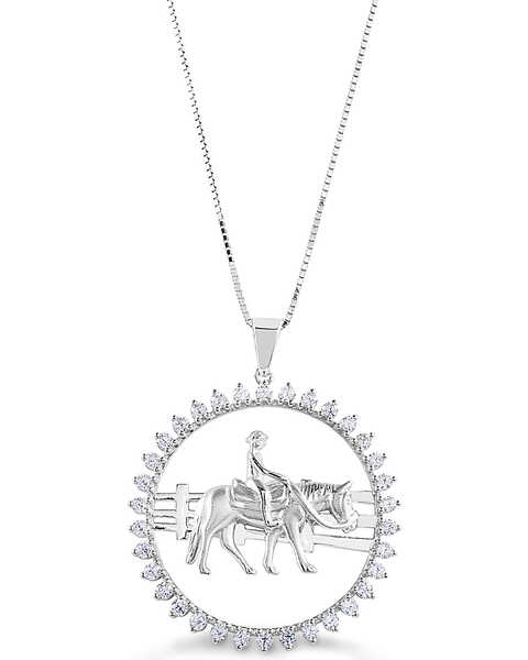 Image #1 -  Kelly Herd Women's Stone Circle Ranch Horse Pendant Necklace , Silver, hi-res