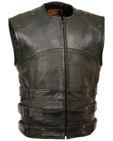 Milwaukee Leather Men's Updated SWAT Style Biker Vest - 4X, Black, hi-res