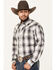 Image #1 - Stetson Men's Plaid Print Long Sleeve Snap Western Shirt, Grey, hi-res