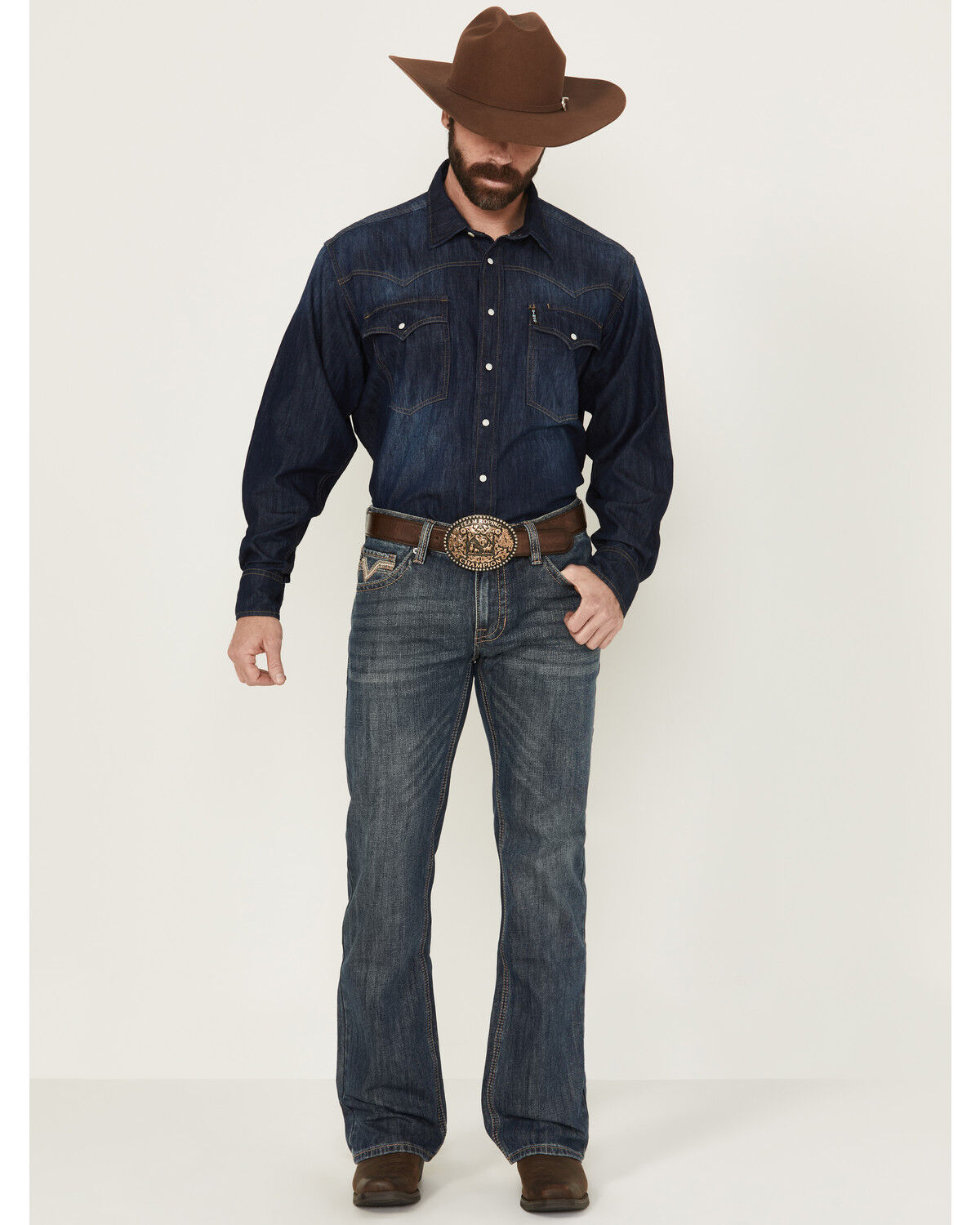Image #1 - Rock & Roll Denim Men's Double Barrel Medium Wash Relaxed Straight Denim Jeans, Medium Wash, hi-res