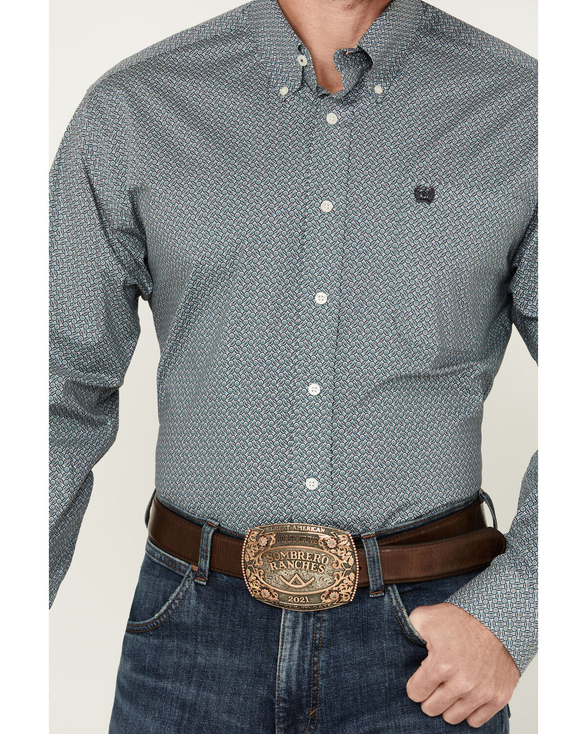 Image #3 - Cinch Men's Geo Print Long Sleeve Button-Down Stretch Western Shirt, Teal, hi-res