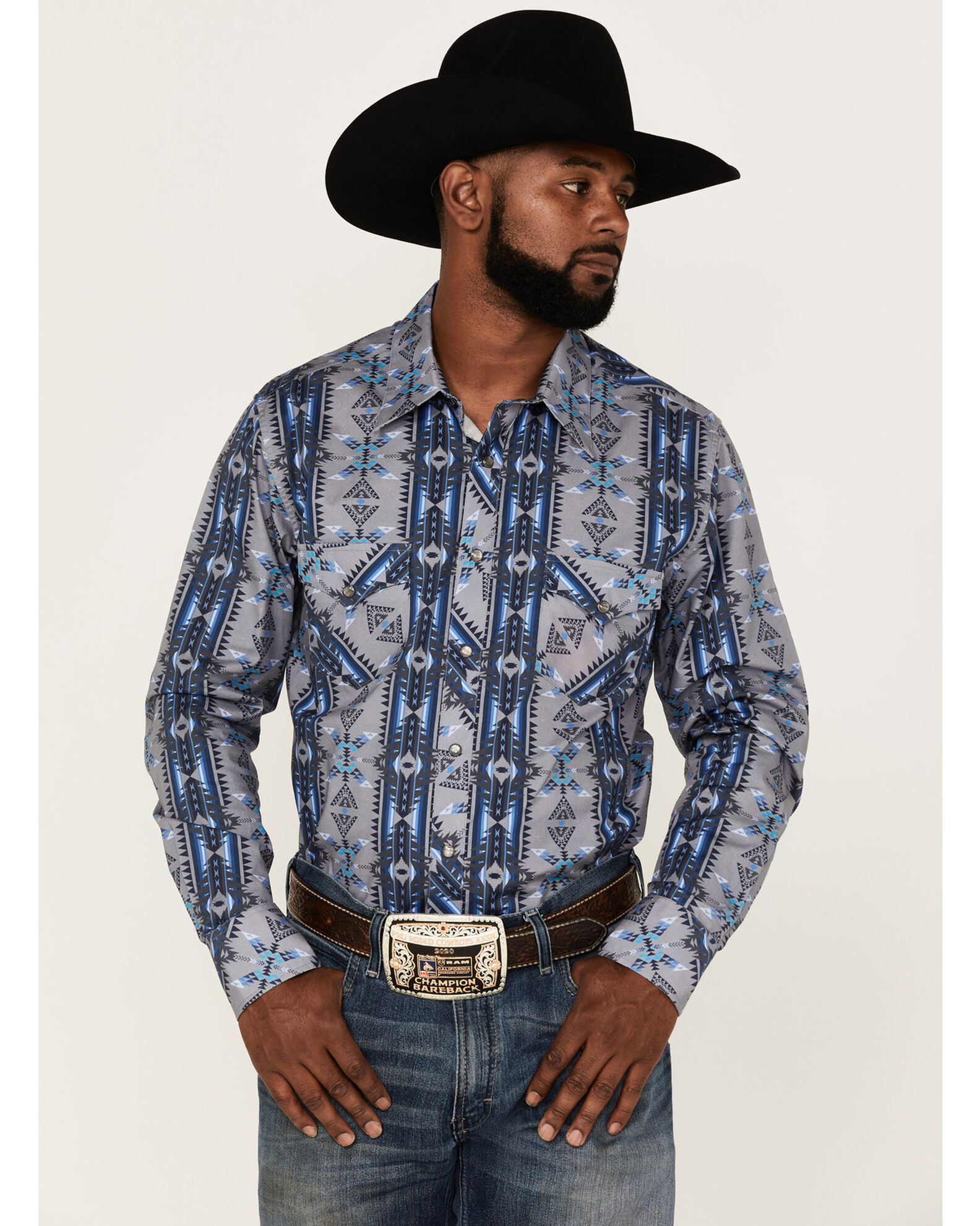 Rock Roll Denim Men s Vertical Southwestern Stripe Long Sleeve Snap Western Shirt Sheplers