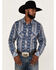 Rock & Roll Denim Men's Vertical Southwestern Stripe Long Sleeve Snap Western Shirt , Blue, hi-res