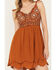 Shyanne Women's Flutter Sleeve Embroidered Dress, Caramel, hi-res