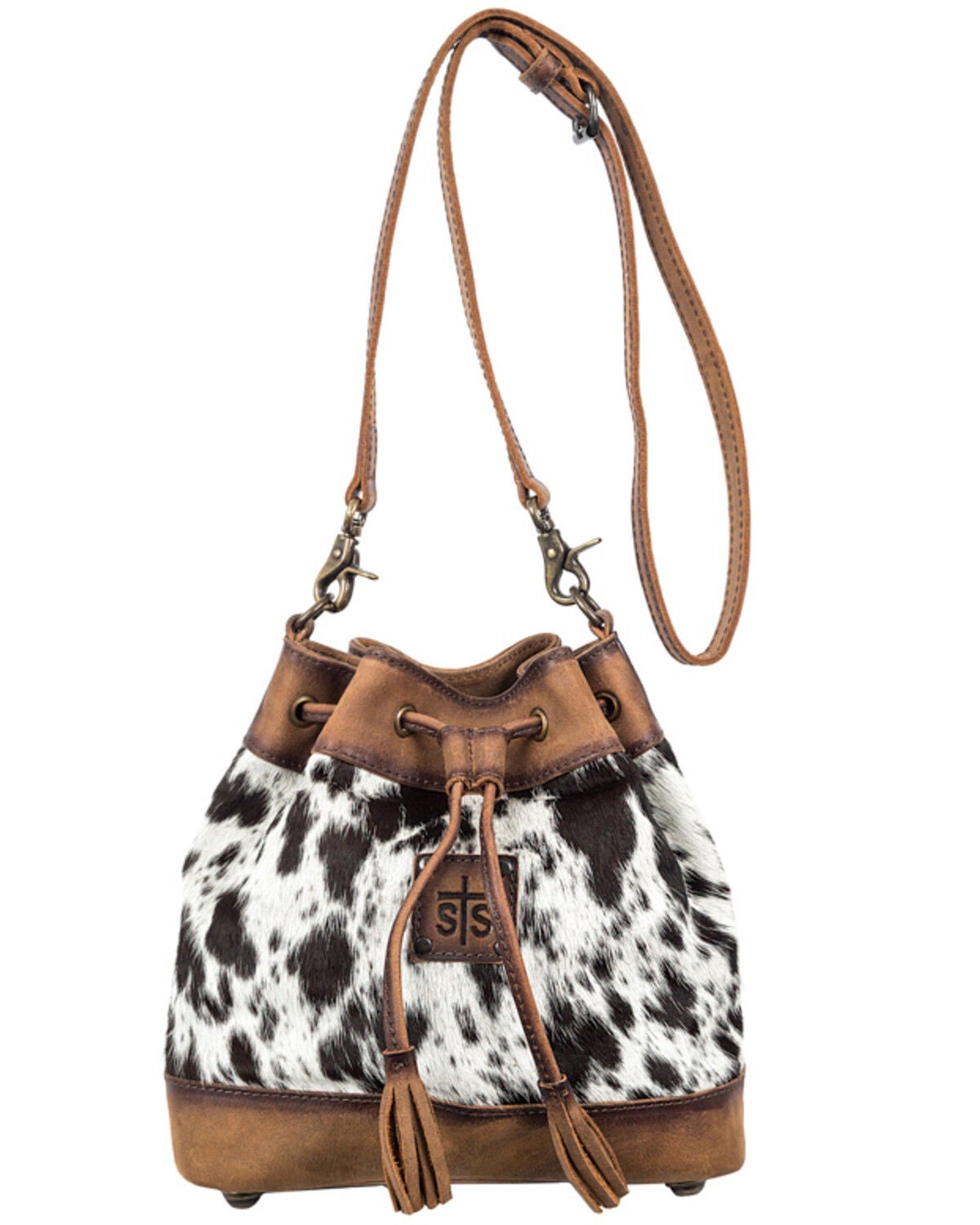 STS Ranchwear Women's Hair On Cowhide Bucket Bag, Black, hi-res