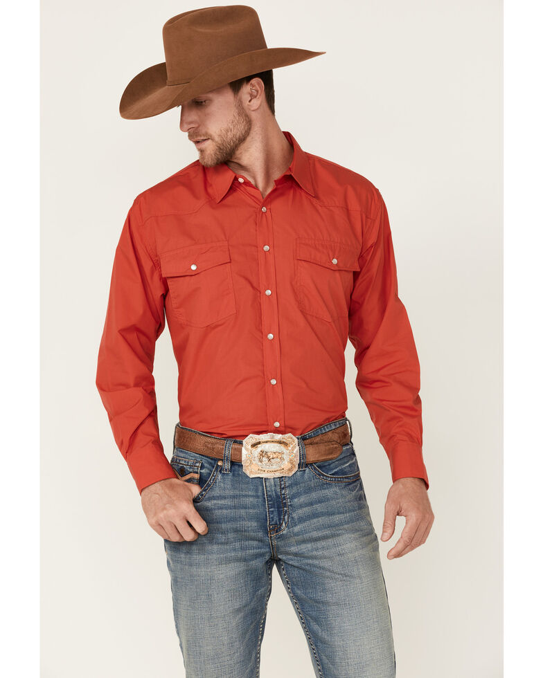 Resistol Men's Solid Red El Resistol Long Sleeve Snap Western Shirt , Red, hi-res