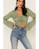 Image #2 - Lush Clothing Cinch Front Pointelle Bell Sleeve Top, Sage, hi-res