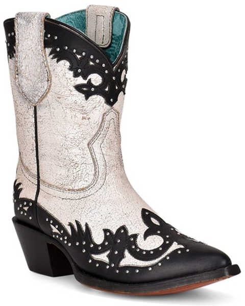 Image #1 - Corral Women's Black Overlay & Studs Western Boots - Pointed Toe, Black/white, hi-res