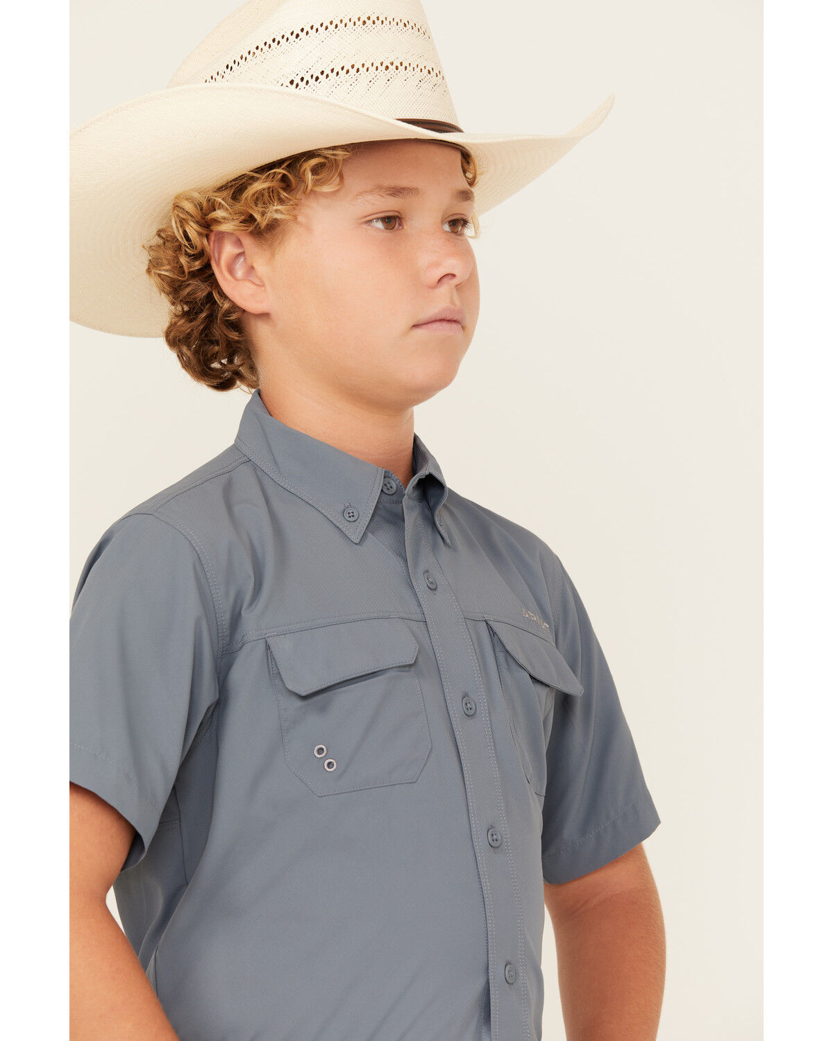 Image #2 - Ariat Boys' VENTEK Solid Short Sleeve Button-Down Western Shirt, Navy, hi-res