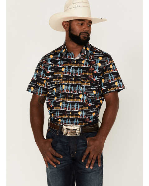 Image #1 - Dale Brisby Men's Desert Convo Scenic Print Short Sleeve Snap Western Shirt , Black, hi-res