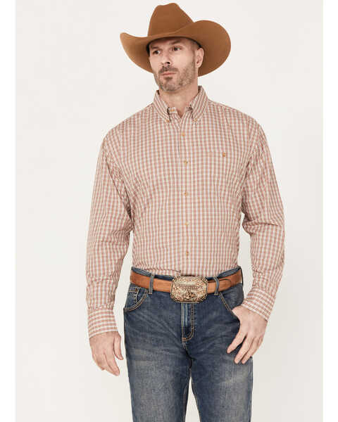 Image #1 - Wrangler Men's Classics Plaid Print Long Sleeve Button Down Western Shirt, Rust Copper, hi-res