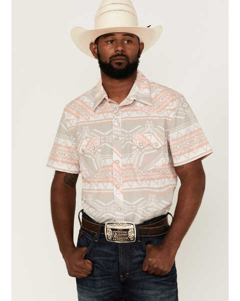Rock & Roll Denim Men's Vintage Southwestern Print Short Sleeve Snap Western Shirt , Natural, hi-res