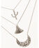 Image #2 - Prime Time Jewelry Women's Silver 3-piece Layered Cactus & Crescent Pendant Necklace, Silver, hi-res