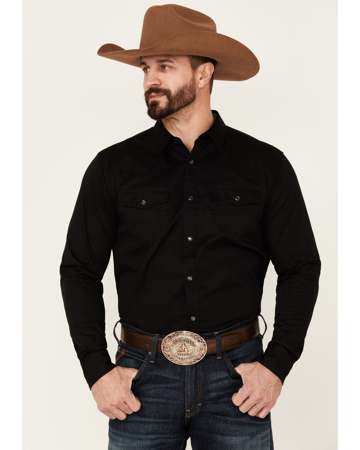 Cody James Men's Solid Treadstone Long Sleeve Pearl Snap Western Shirt, Black, hi-res