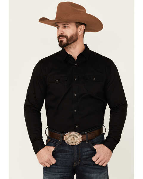 Cody James Men's Solid Treadstone Long Sleeve Snap Western Shirt , Black, hi-res