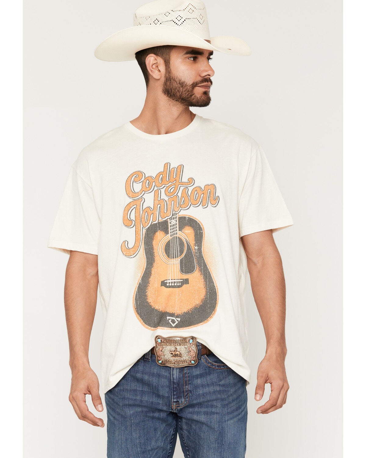 Wrangler Men's Cody Johnson Guitar Short Sleeve Graphic T-Shirt, Off White, hi-res