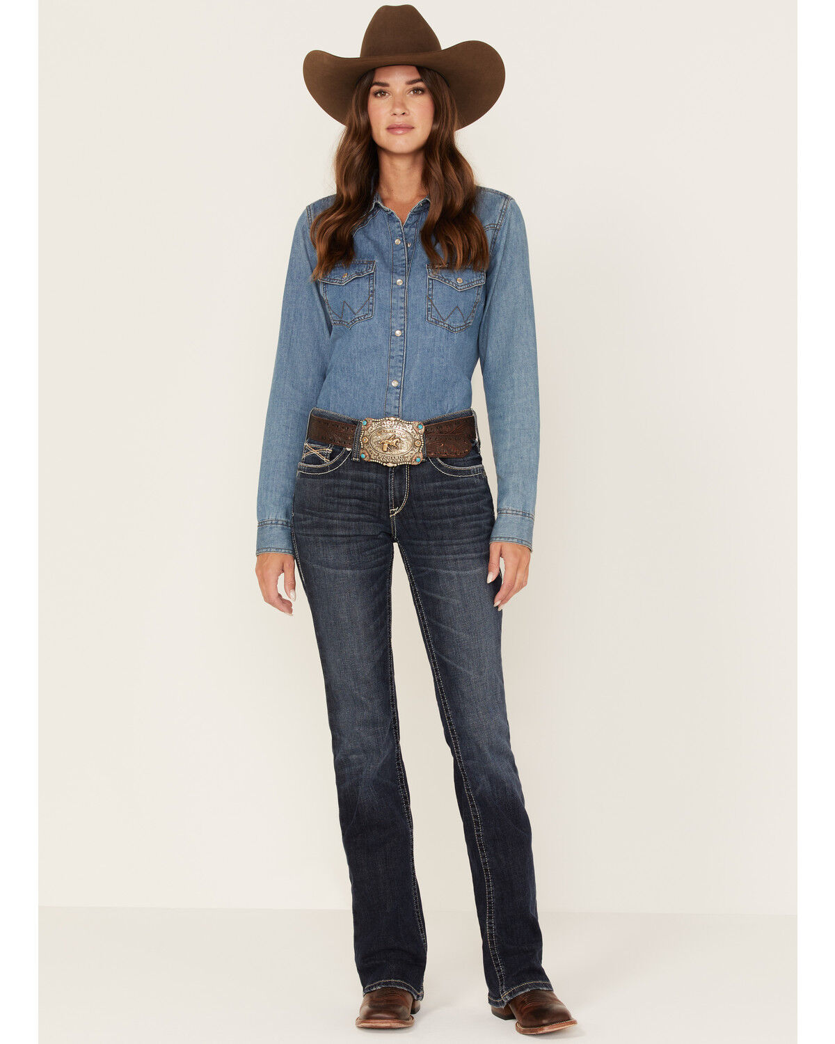Image #1 - Ariat Women's R.E.A.L. Medium Wash Mid Rise Lexi Slim Stretch Bootcut Jeans, Blue, hi-res