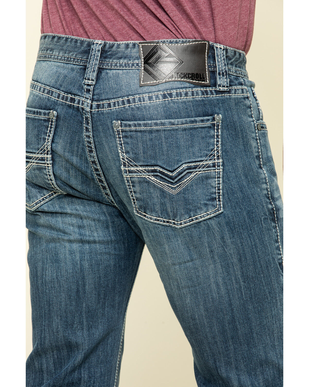 Image #2 - Rock & Roll Denim Men's Revolver Stretch Slim Straight Jeans, Blue, hi-res