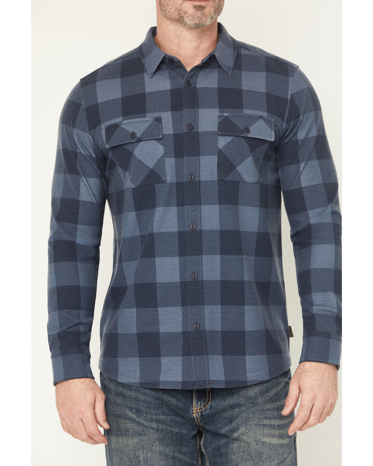 Image #3 - Brothers and Sons Men's Kent Plaid Print Long Sleeve Button-Down Stretch Western Shirt, Indigo, hi-res