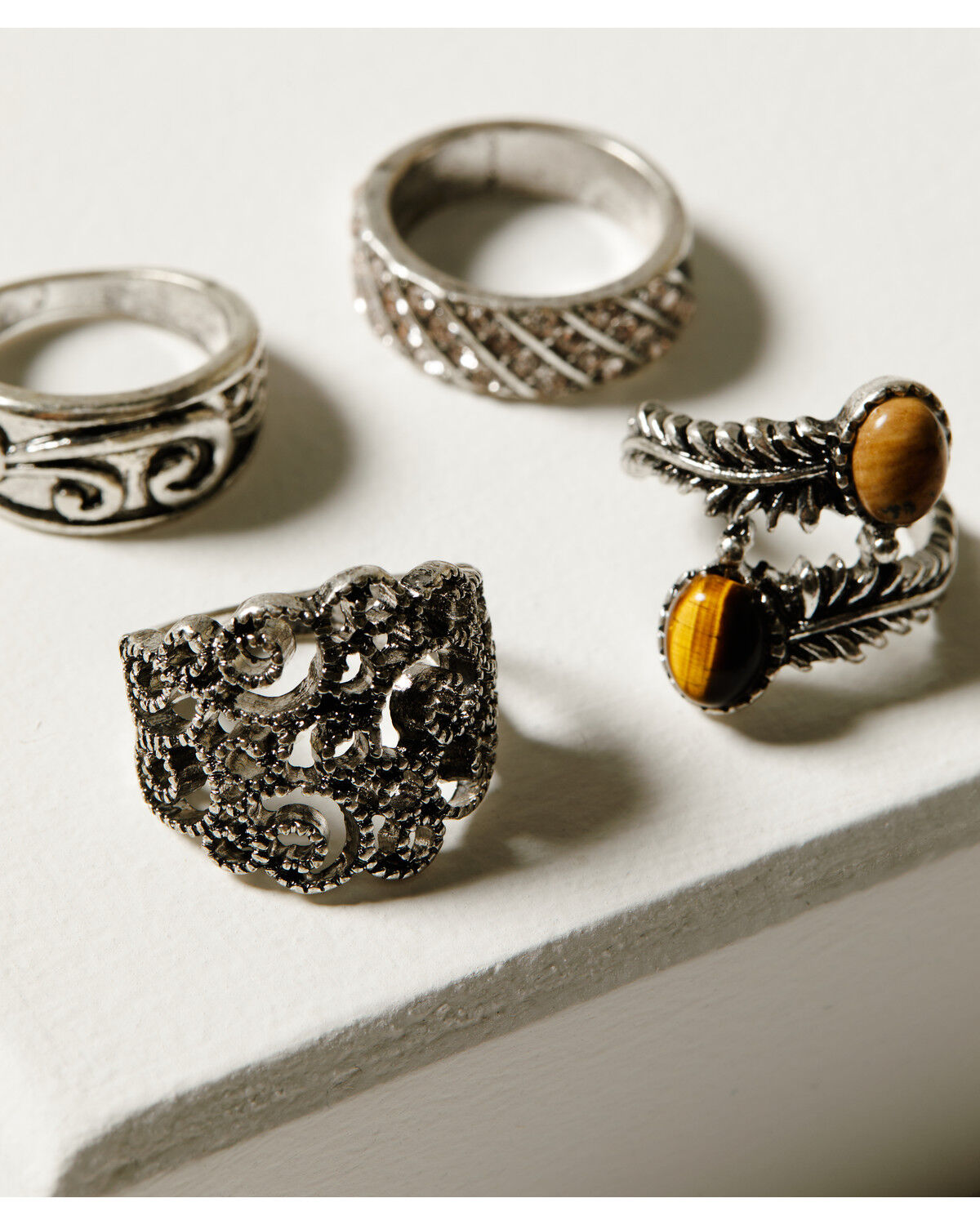 Image #2 - Shyanne Women's Champagne Chateau Jasper Filigree 4-Piece Ring Set, Silver, hi-res