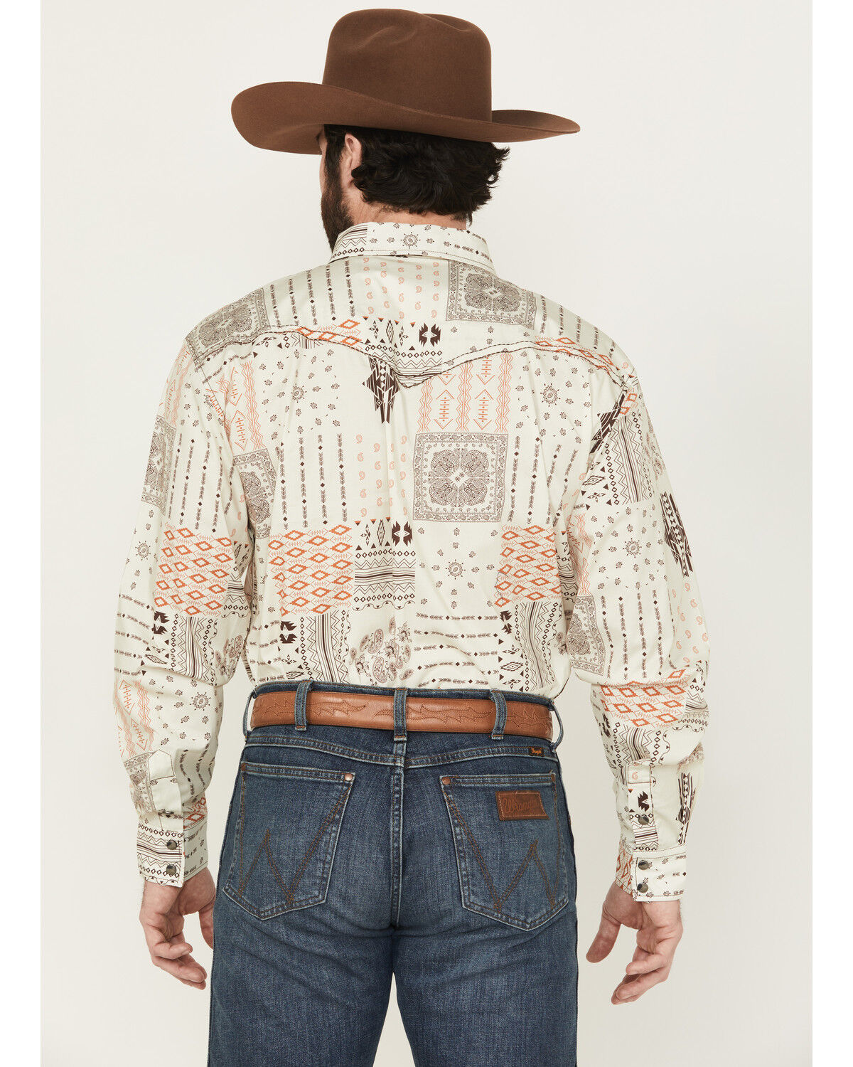 Image #4 - Cowboy Hardware Men's Southwestern Print Long Sleeve Snap Stretch Western Shirt, Tan, hi-res