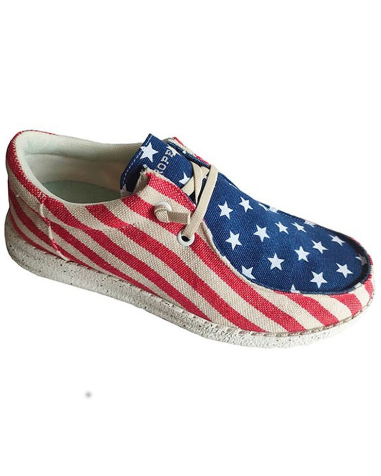 Roper Men's Hang Loose Flag Print Casual Lace-Up Chukka Shoes - Moc Toe , Red, hi-res