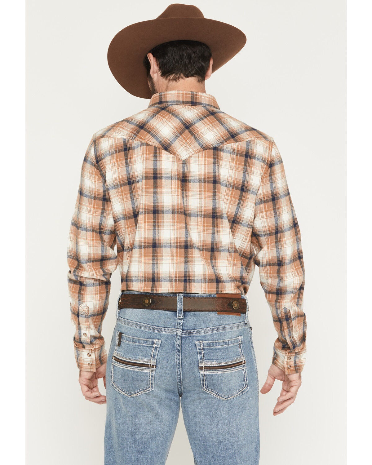 Image #4 - Cody James Men's Bravo Plaid Print Long Sleeve Snap Flannel Shirt, Tan, hi-res