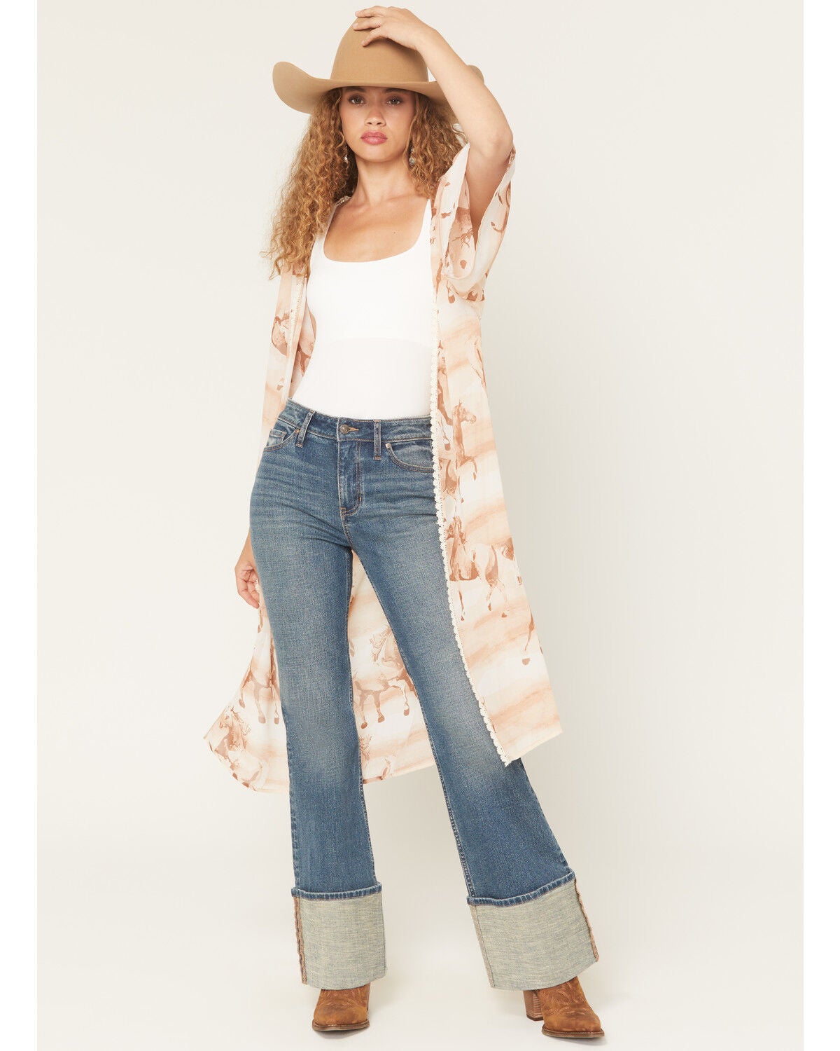 Image #1 - Wild Moss Women's Horse Print Kimono, Multi, hi-res