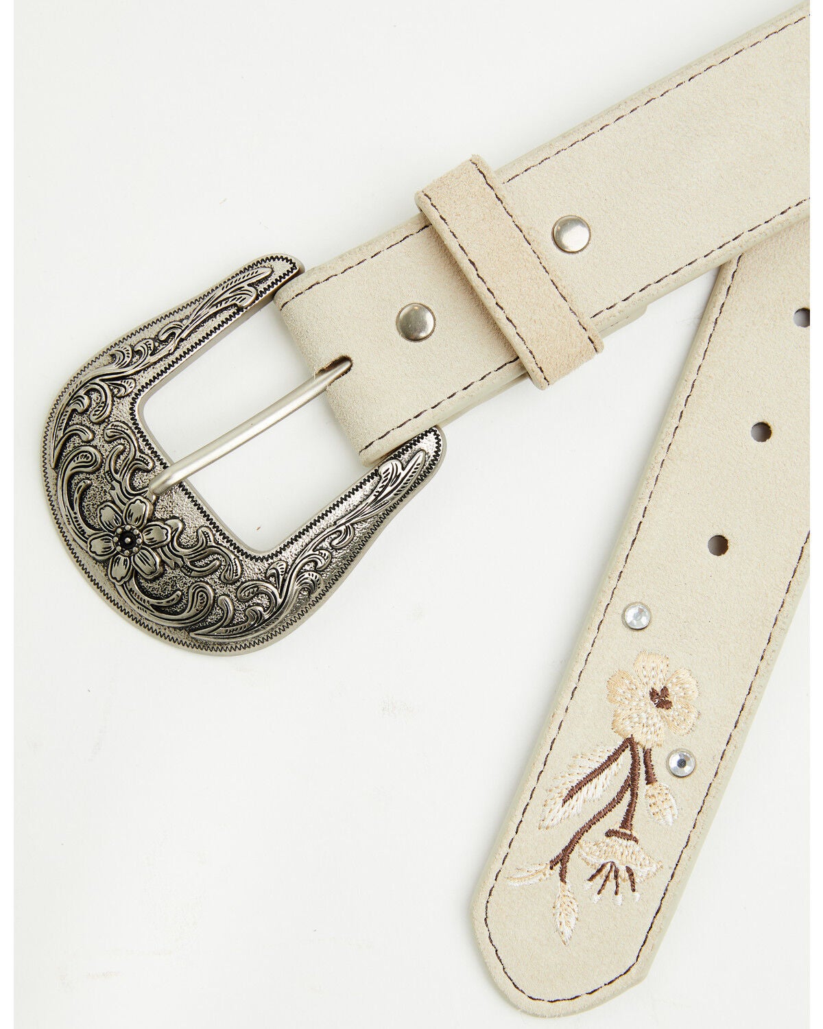 Image #2 - Shyanne Women's Corrine Floral Embroidered Leather Belt, Cream, hi-res