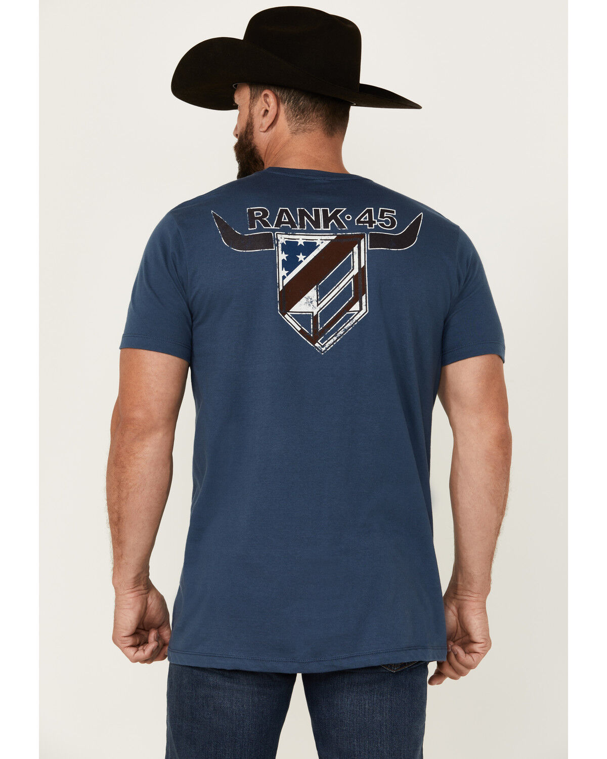 Image #1 - RANK 45® Men's Bull Shield Short Sleeve Graphic T-Shirt, Navy, hi-res