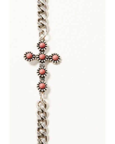 Image #2 - Shyanne Women's Cross And Beaded Chain Layered Bracelet Set - 4 Piece Set , Pink, hi-res