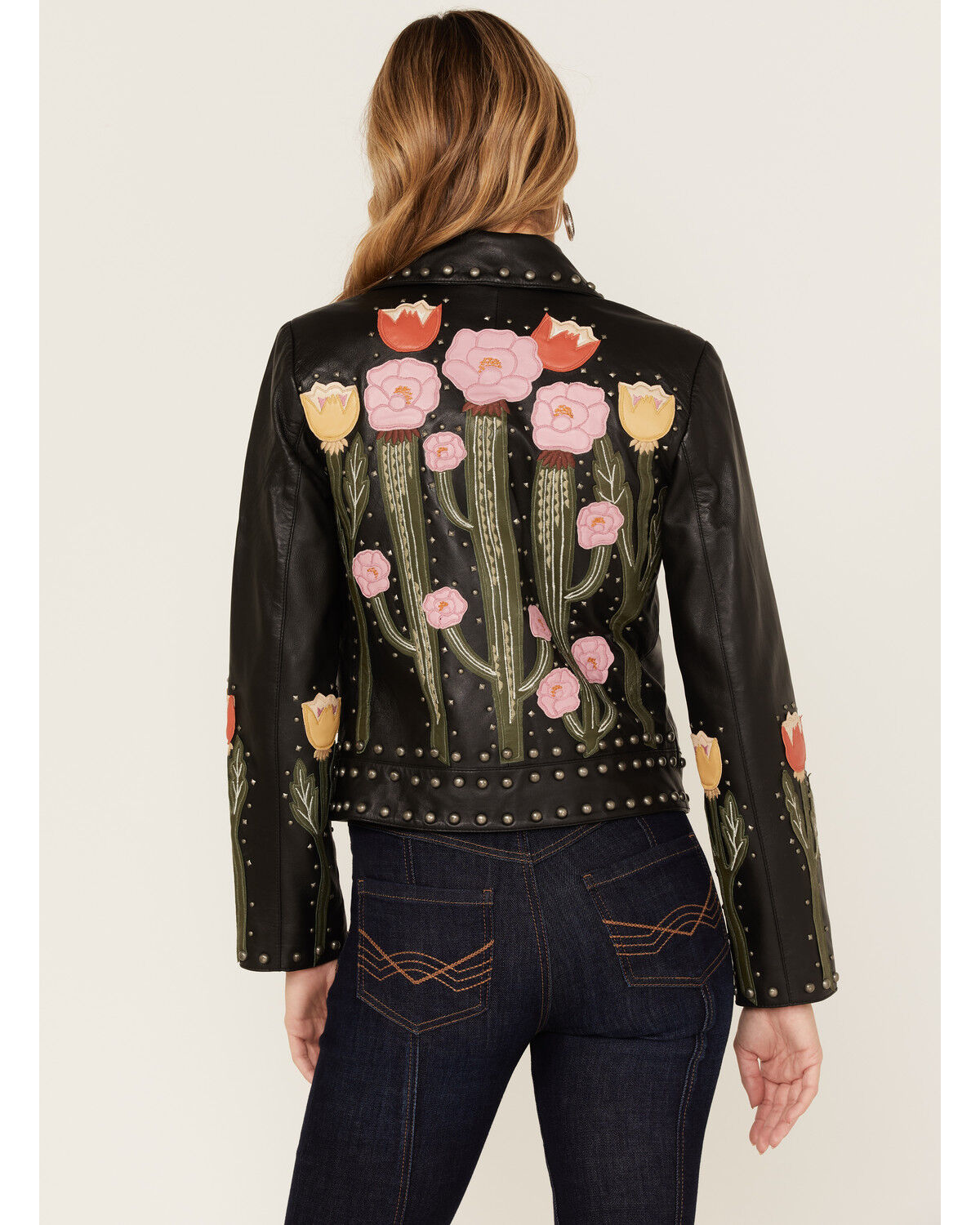 Image #1 - Idyllwind Women's Cactus Bloom Floral Patchwork Leather Moto Jacket, , hi-res