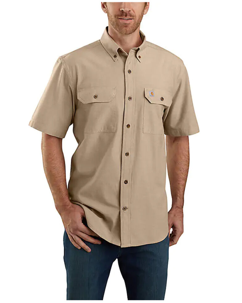 Carhartt Men's Original Fit Midweight Short Sleeve Button-Down Shirt, Tan, hi-res