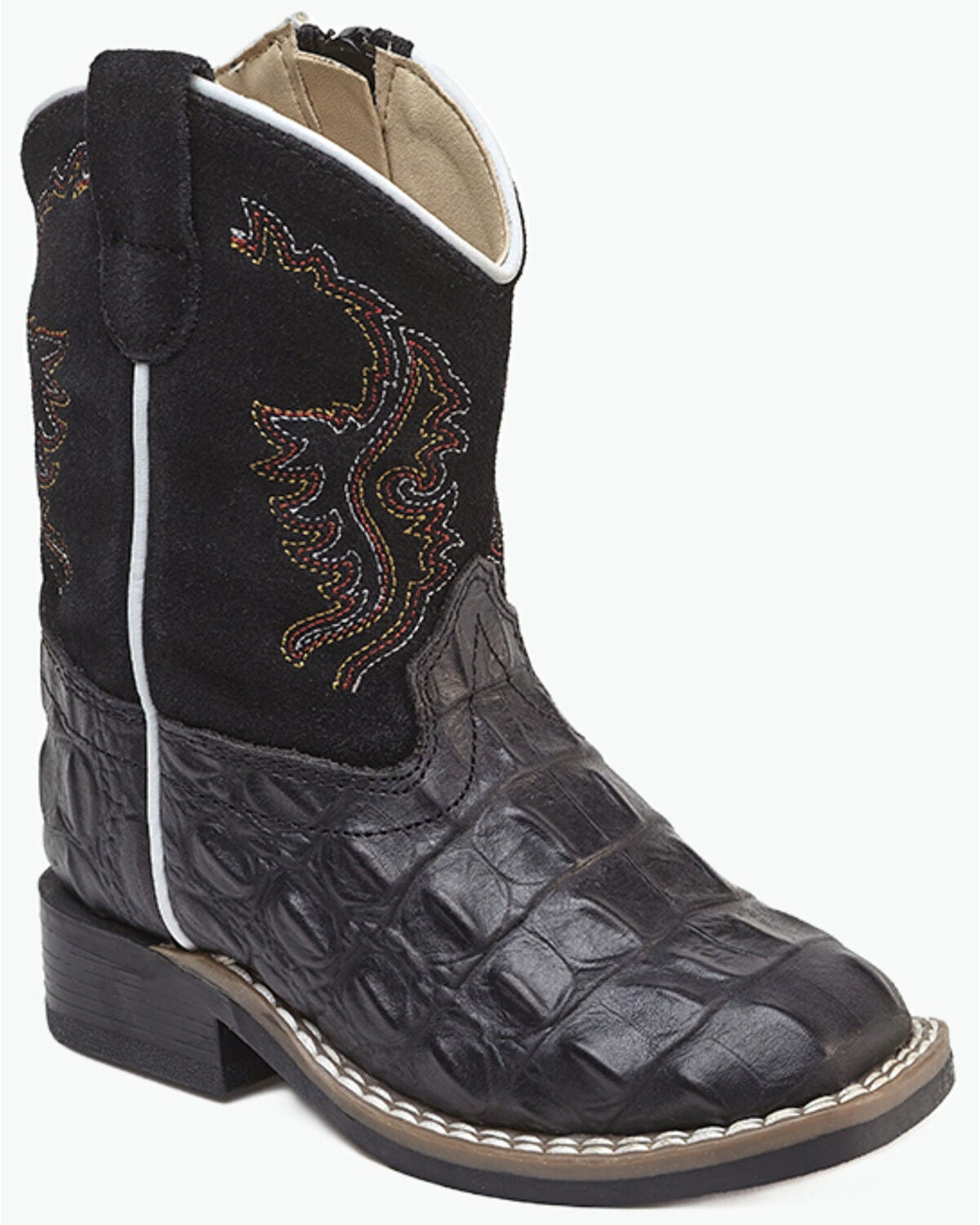 Old West Toddler Boys' Faux Alligator Western Boots - Broad Square Toe, Black, hi-res